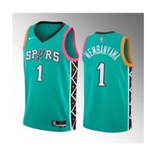 Men's San Antonio Spurs #1 Victor Wembanyama Teal 2022-23 City Edition Swingman Stitched Basketball Jersey