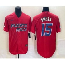 Men's Puerto Rico Baseball #15 Emmanuel Rivera 2023 Red World Classic Stitched Jersey