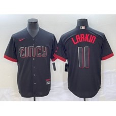 Men's Cincinnati Reds #11 Barry Larkin Black 2023 City Connect Cool Base Stitched Jersey1