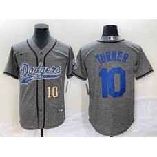 Men's Los Angeles Dodgers #10 Justin Turner Number Grey Gridiron Cool Base Stitched Baseball Jersey