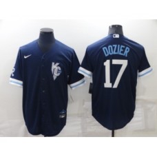 Men's Kansas City Royals #17 Hunter Dozier 2022 Navy Blue City Connect Cool Base Stitched Jersey