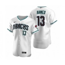 Men's Arizona Diamondbacks #13 Nick Ahmed Nike White Teal Authentic 2020 Alternate Stitched Jersey