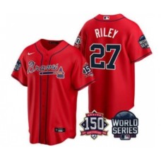 Men's Atlanta Braves #27 Austin Riley 2021 Red World Series With 150th Anniversary Patch Cool Base Stitched Jersey