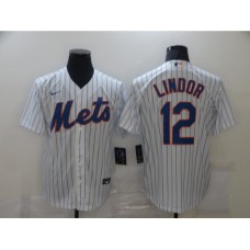 Men's Nike New York Mets #12 Francisco Lindor White stripes Stitched Jersey