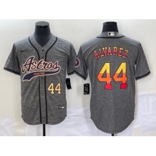 Men's Houston Astros #44 Yordan Alvarez Number Grey Gridiron Cool Base Stitched Baseball Jersey