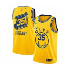 Men's Golden State Warriors #35 Kevin Durant Authentic Gold Hardwood Classics Basketball Stitched Jersey - The City Classic Edition