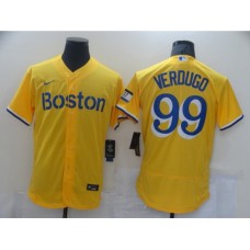 Men's Boston Red Sox #99 Alex Verdugo Nike Gold-Light Blue 2021 City Connect Replica Stitched Jersey