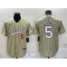 Men's Los Angeles Dodgers #5 Freddie Freeman Number Cream Pinstripe Stitched MLB Cool Base Nike Jersey