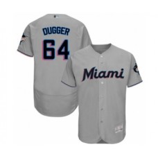 Men's Miami Marlins #64 Robert Dugger Grey Road Flex Base Authentic Collection Baseball Player Stitched Jersey