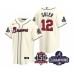 Men's Atlanta Braves #12 Jorge Soler 2021 Cream World Series Champions With 150th Anniversary Patch Cool Base Stitched Jersey