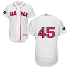 Men's Majestic Boston Red Sox #45 Pedro Martinez White Home Flex Base Authentic Collection 2018 World Series Champions MLB Jersey