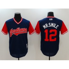 Men's Cleveland Indians #12 Francisco Lindor Mr. Smile Navy Players Weekend Team Stitched Jersey