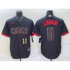 Men's Cincinnati Reds #11 Barry Larkin Number Black 2023 City Connect Cool Base Stitched Jersey2