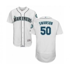 Men's Seattle Mariners #50 Erik Swanson White Home Flex Base Authentic Collection Baseball Player Stitched Jersey