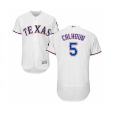 Men's Texas Rangers #5 Willie Calhoun White Home Flex Base Authentic Collection Baseball Player Stitched Jersey