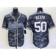 Men's Los Angeles Dodgers #50 Mookie Betts Gray Camo Cool Base Stitched Baseball Jersey