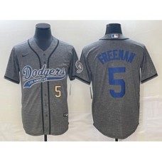 Men's Los Angeles Dodgers #5 Freddie Freeman Number Grey Gridiron Cool Base Stitched Baseball Jersey