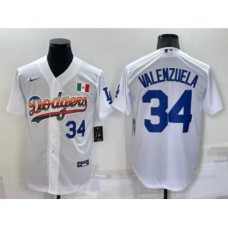 Men's Los Angeles Dodgers #34 Fernando Valenzuela Rainbow Blue White Mexico Cool Base Nike Stitched Jersey