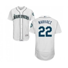 Men's Seattle Mariners #22 Omar Narvaez White Home Flex Base Authentic Collection Baseball Jersey