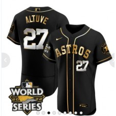 Men's Houston Astros #27 Jose Altuve Number Black 2022 World Series patches Stitched Jersey