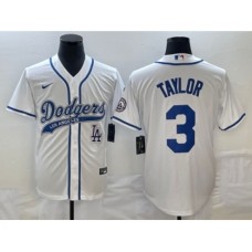 Men's Los Angeles Dodgers #3 Chris Taylor White Cool Base Stitched Baseball Jersey1