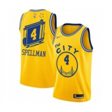 Men's Golden State Warriors #4 Omari Spellman Authentic Gold Hardwood Classics Basketball Stitched Jersey - The City Classic Edition