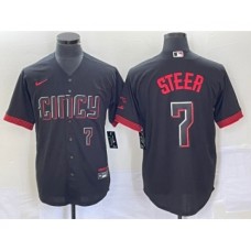 Men's Nike Cincinnati Reds #7 Spencer Steer Numer Black 2023 City Connect Cool Base Stitched Baseball Jersey 1