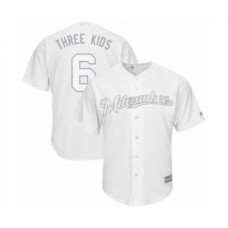 Men's Milwaukee Brewers #6 Lorenzo Cain Three Kid$ Authentic White 2019 Players Weekend Baseball Jersey