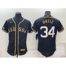 Men's Boston Red Sox #34 David Ortiz Black Gold Flex base Stitched Baseball Jersey