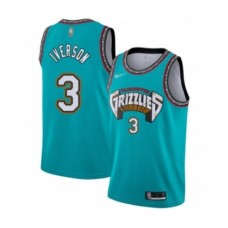 Men's Memphis Grizzlies #3 Allen Iverson Authentic Green Hardwood Classic Basketball Stitched Jersey