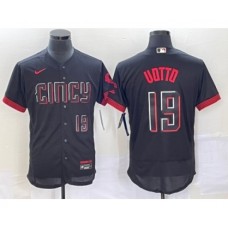 Men's Cincinnati Reds #19 Joey Votto Number Black 2023 City Connect Flex Base Stitched Jersey 2