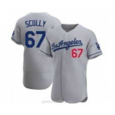 Men's Los Angeles Dodgers #67 Vin Scully Gray Stitched MLB Flex Base Nike Jersey