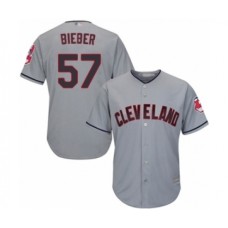 Men's Cleveland Indians #57 Shane Bieber Replica Grey Road Cool Base Baseball Jersey