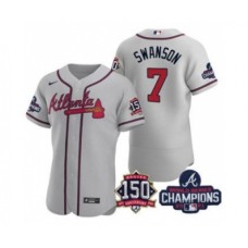 Men's Atlanta Braves #7 Dansby Swanson 2021 Gray World Series Champions With 150th Anniversary Flex Base Stitched Jersey