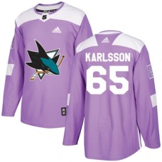 Men Adidas San Jose Sharks #65 Erik Karlsson Authentic Purple Fights Cancer Practice NHL Jersey