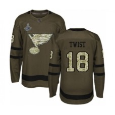 Men St. Louis Blues #18 Tony Twist Authentic Green Salute to Service 2019 Stanley Cup Champions Hockey Jersey