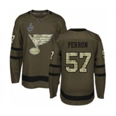 Men St. Louis Blues #57 David Perron Authentic Green Salute to Service 2019 Stanley Cup Final Bound Hockey Jersey