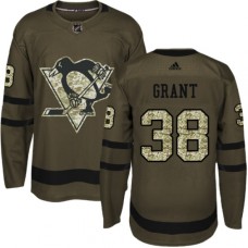 Men Adidas Pittsburgh Penguins #38 Derek Grant Authentic Green Salute to Service NHL Jersey