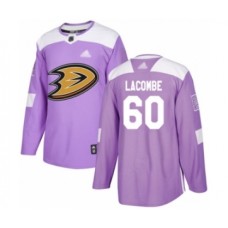 Men Anaheim Ducks #60 Jackson Lacombe Authentic Purple Fights Cancer Practice Hockey Stitched Jersey