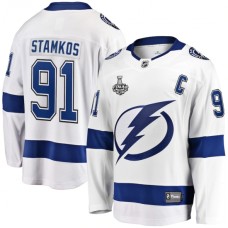 Men Tampa Bay Lightning #91 Steven Stamkos Fanatics Branded White 2020 Stanley Cup Final Bound Away Player Breakaway Stitched Jersey