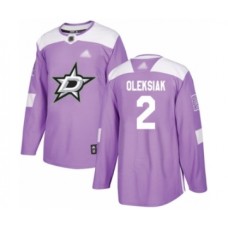 Men Dallas Stars #2 Jamie Oleksiak Authentic Purple Fights Cancer Practice Hockey Stitched Jersey