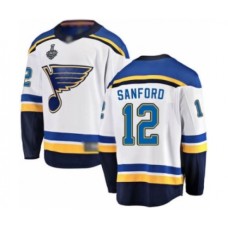 Men St. Louis Blues #12 Zach Sanford Fanatics Branded White Away Breakaway 2019 Stanley Cup Final Bound Hockey Jersey