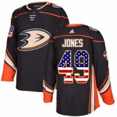 Men Adidas Anaheim Ducks #49 Max Jones Authentic Black USA Flag Fashion NHL Jersey