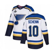 Men St. Louis Blues #10 Brayden Schenn Authentic White Away 2019 Stanley Cup Champions Hockey Jersey