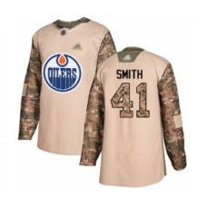 Men Edmonton Oilers #41 Mike Smith Authentic Camo Veterans Day Practice Hockey Stitched Jersey