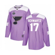 Men St. Louis Blues #17 Jaden Schwartz Authentic Purple Fights Cancer Practice 2019 Stanley Cup Champions Hockey Jersey