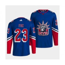 Men New York Rangers #23 Adam Fox Blue 2022 Reverse Retro Stitched Jersey