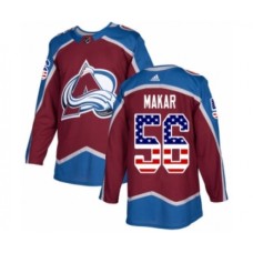 Men Adidas Colorado Avalanche #56 Cale Makar Authentic Burgundy Red USA Flag Fashion NHL Jersey