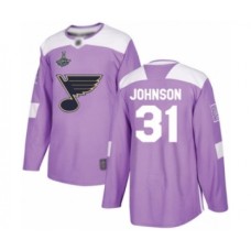 Men St. Louis Blues #31 Chad Johnson Authentic Purple Fights Cancer Practice 2019 Stanley Cup Champions Hockey Jersey