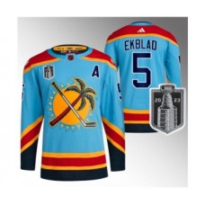 Men Florida Panthers #5 Aaron Ekblad Blue 2023 Stanley Cup Final Reverse Retro Stitched Jersey